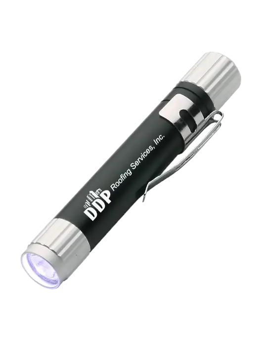 Black Aluminum LED Penlight w/DDP Roofing Services Logo