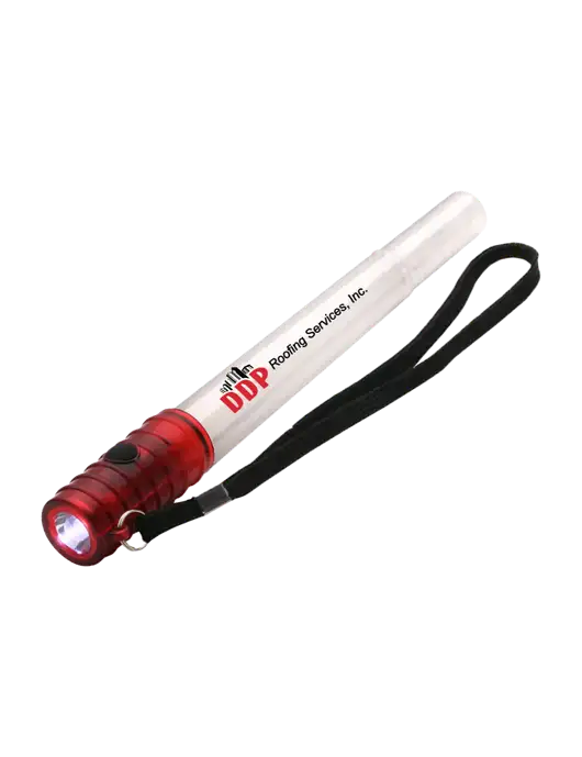 Red Emergency LED Glow Whistle w/DDP Roofing Services Logo
