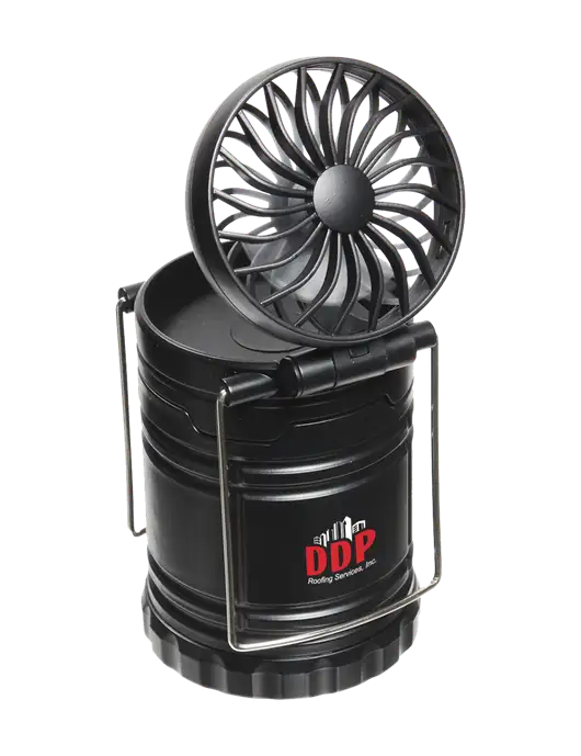 Black Retro Lantern with Fan w/DDP Roofing Services Logo