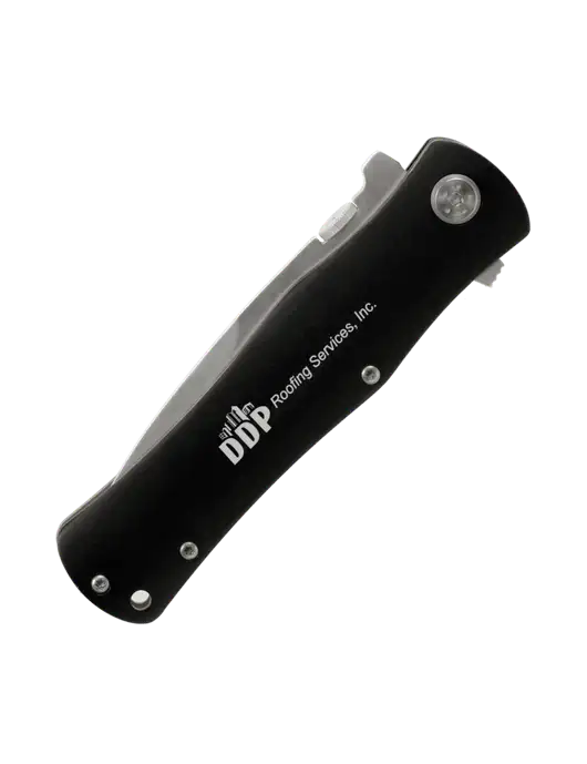 Black Folding Knife with Pocket Clip w/DDP Roofing Services Logo