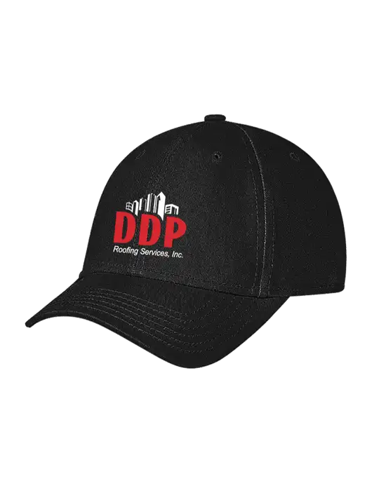 Black Structured Soft Snap Closure Hook & Loop Cap w/DDP Roofing Services Logo