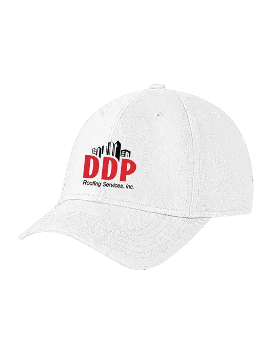 White Structured Soft Snap Closure Hook & Loop Cap w/DDP Roofing Services Logo