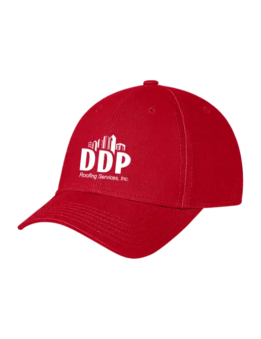 Red Structured Soft Snap Closure Hook & Loop Cap w/DDP Roofing Services Logo