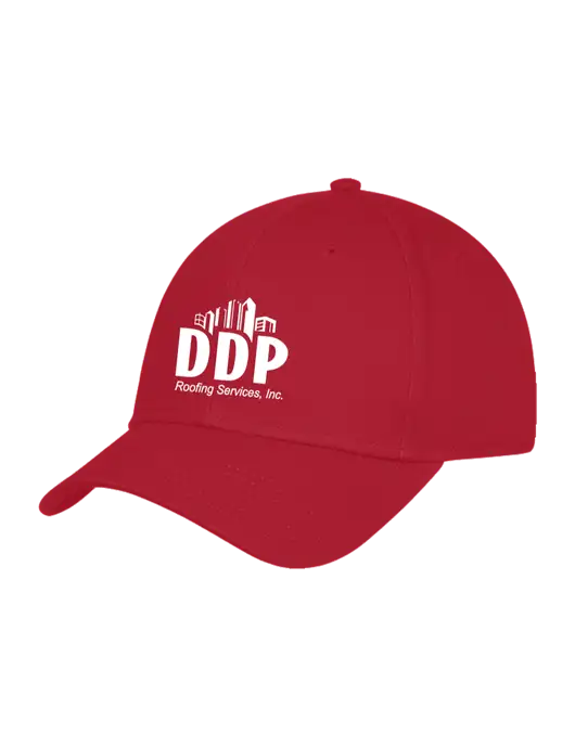 Red Structured Cap Hook & Loop w/DDP Roofing Services Logo