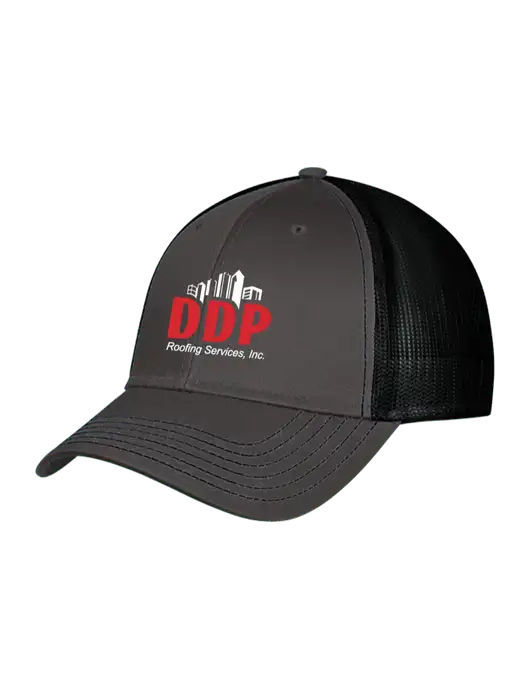 Charcoal & Black Mesh Trucker Cap Snap Back w/DDP Roofing Services Logo