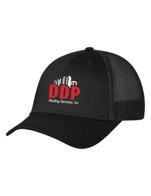 Black Mesh Trucker Cap Snap Back w/DDP Roofing Services Logo