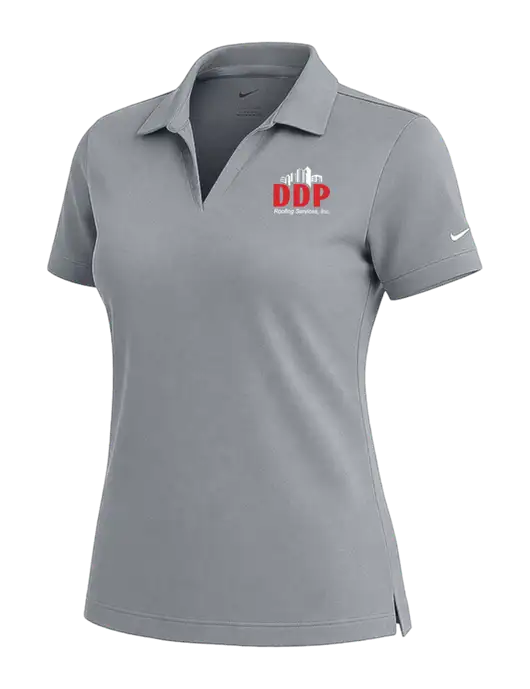 NIKE Medium Grey Womens Dri-Fit Micro Pique Polo w/DDP Roofing Services Logo