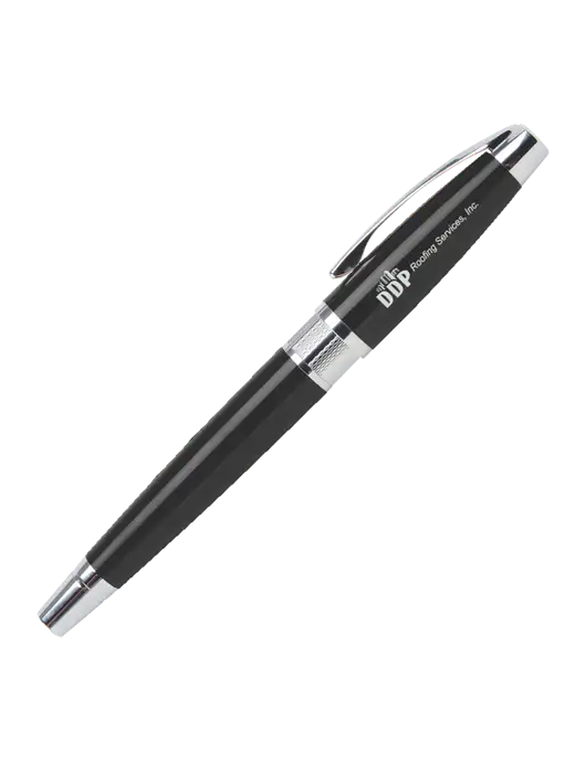 Masscotti Black Rollerball Pen - Black Ink w/DDP Roofing Services Logo
