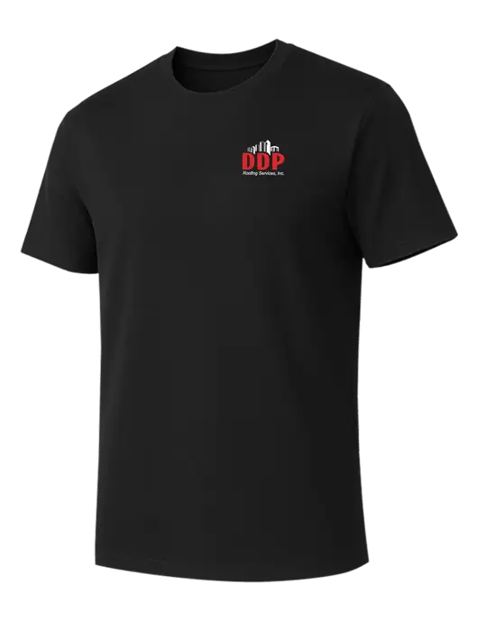 Allmade Deep Black Organic Cotton Tee w/DDP Roofing Services Logo
