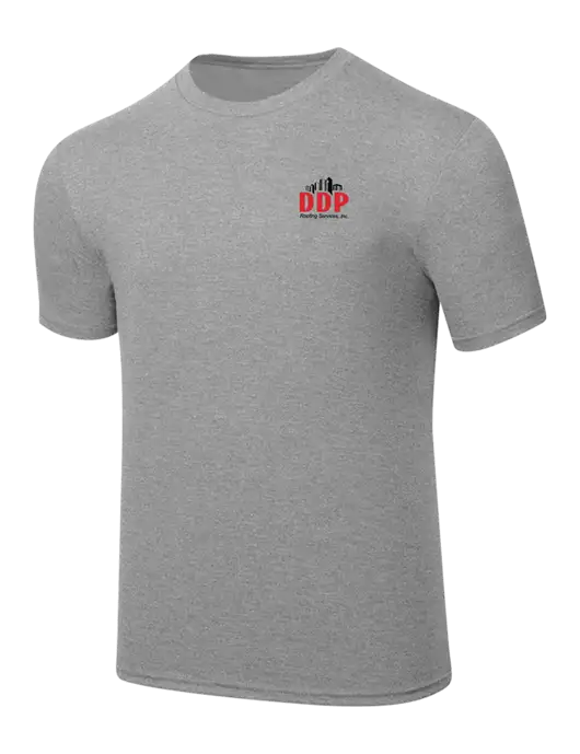 Simply Soft Heathered Light Grey 4.5oz  Poly/Combed Ring Spun Cotton T-Shirt w/DDP Roofing Services Logo