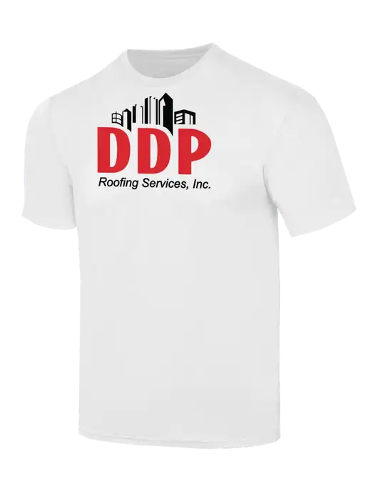 Simply Soft White 4.5oz  Poly/Combed Ring Spun Cotton T-Shirt w/DDP Roofing Services Logo