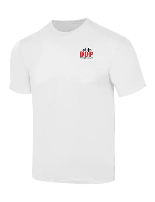 Simply Soft White 4.5oz  Poly/Combed Ring Spun Cotton T-Shirt w/DDP Roofing Services Logo