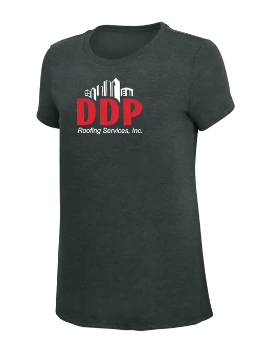 Womens Simply Soft Black Frost 4.5oz Poly/Combed Ring Spun Cotton T-Shirt w/DDP Roofing Services Logo