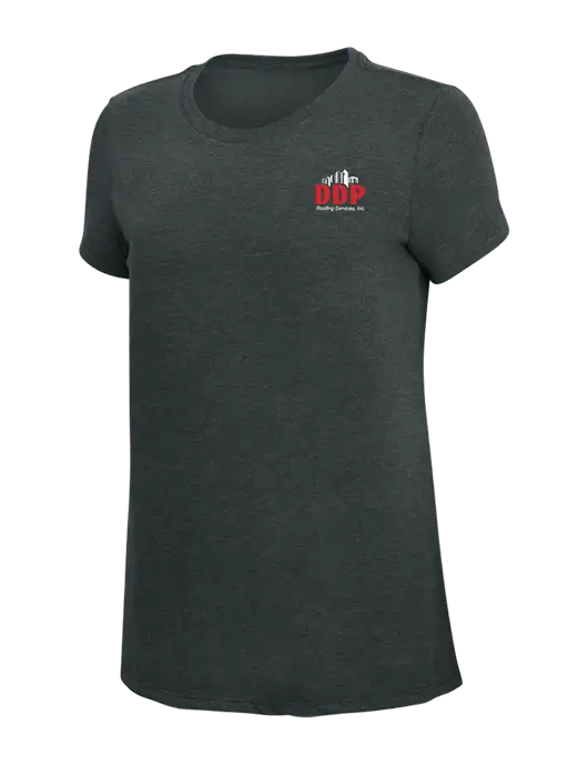 Womens Simply Soft Black Frost 4.5oz Poly/Combed Ring Spun Cotton T-Shirt w/DDP Roofing Services Logo