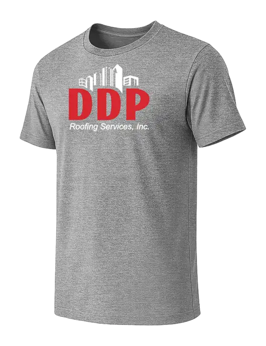 BELLA+CANVAS Heather Grey CVC Short Sleeve Tee w/DDP Roofing Services Logo