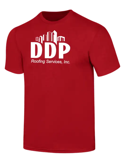 Simply Soft Red 4.5oz  Poly/Combed Ring Spun Cotton T-Shirt w/DDP Roofing Services Logo