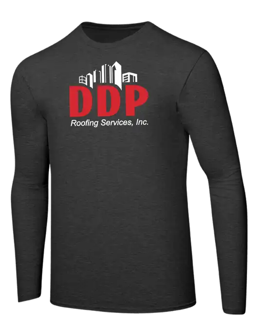 Ring Spun Dark Heather Grey 4.5 oz Long Sleeve T-Shirt w/DDP Roofing Services Logo