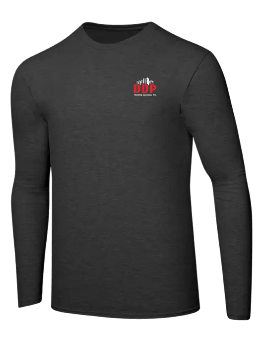 Ring Spun Dark Heather Grey 4.5 oz Long Sleeve T-Shirt w/DDP Roofing Services Logo