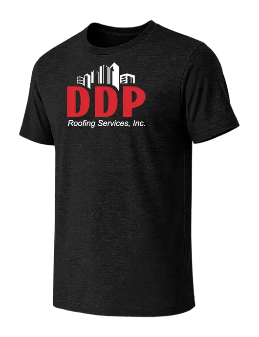BELLA+CANVAS Black Heather CVC Short Sleeve Tee w/DDP Roofing Services Logo