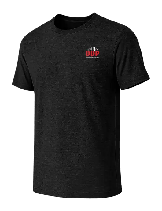 BELLA+CANVAS Black Heather CVC Short Sleeve Tee w/DDP Roofing Services Logo