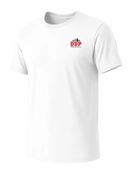 BELLA+CANVAS White Blend CVC Short Sleeve Tee w/DDP Roofing Services Logo