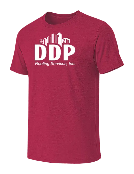 BELLA+CANVAS Heather Raspberry CVC Short Sleeve Tee w/DDP Roofing Services Logo