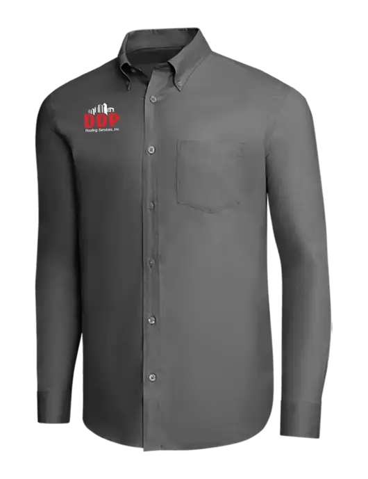 Brooks Brothers Dark Grey Wrinkle-Free Stretch Pinpoint Shirt w/DDP Roofing Services Logo
