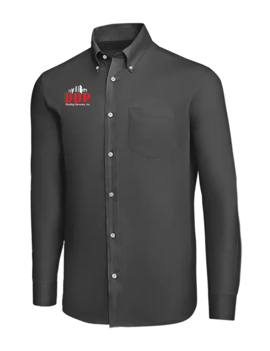 Brooks Brothers Dark Grey Wrinkle-Free Stretch Nailhead Shirt w/DDP Roofing Services Logo