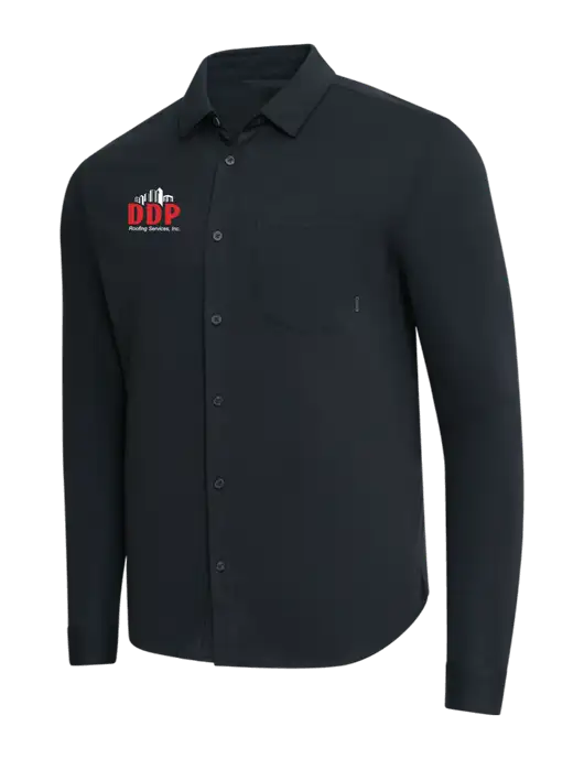 OGIO Black Extend Long Sleeve Button Up Shirt w/DDP Roofing Services Logo