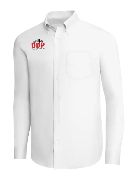 Brooks Brothers White Wrinkle-Free Stretch Pinpoint Shirt w/DDP Roofing Services Logo