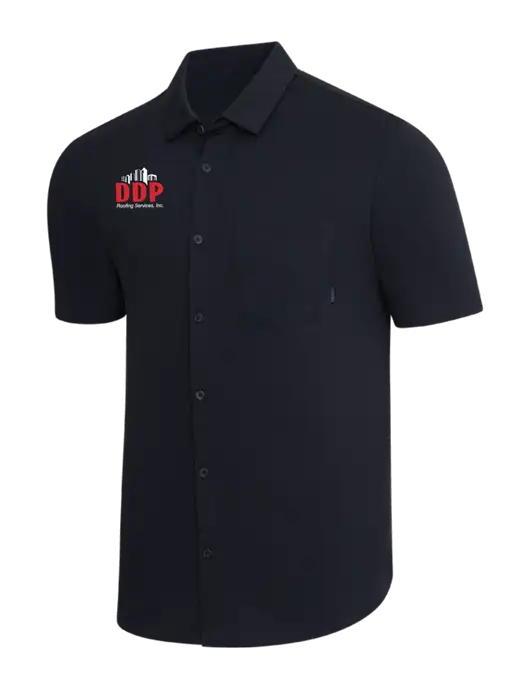 OGIO Black Extend Short Sleeve Button Up Shirt w/DDP Roofing Services Logo