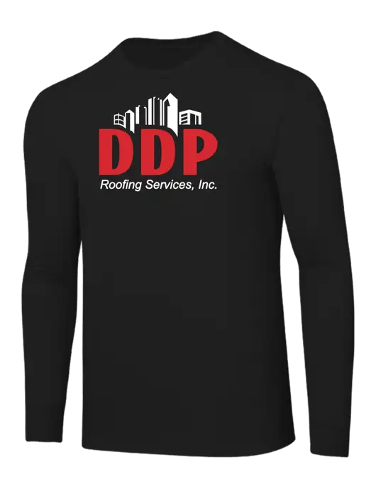 Core Blend Black Long Sleeve Tee w/DDP Roofing Services Logo