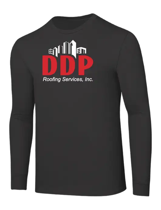 Core Blend Charcoal Grey Long Sleeve Tee w/DDP Roofing Services Logo