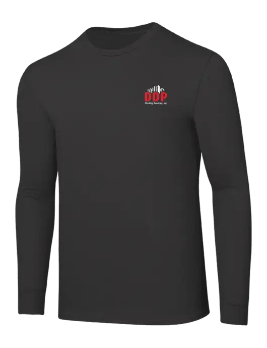 Core Blend Charcoal Grey Long Sleeve Tee w/DDP Roofing Services Logo