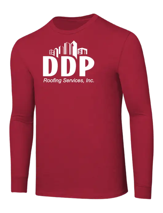 Core Blend Red Long Sleeve Tee w/DDP Roofing Services Logo