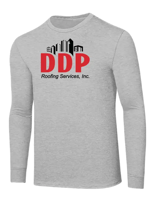 Core Blend Light Grey Heather Long Sleeve Tee w/DDP Roofing Services Logo