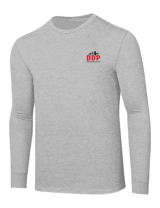 Core Blend Light Grey Heather Long Sleeve Tee w/DDP Roofing Services Logo