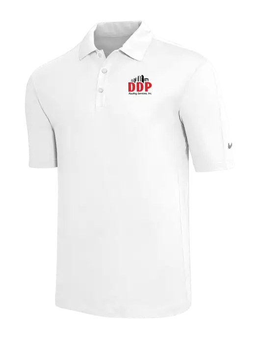 Nike White Tech Sport Dri-FIT Polo w/DDP Roofing Services Logo