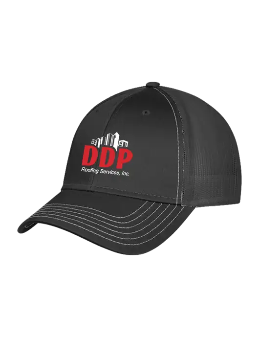 Charcoal Grey Mesh Trucker Cap Snap Back w/DDP Roofing Services Logo