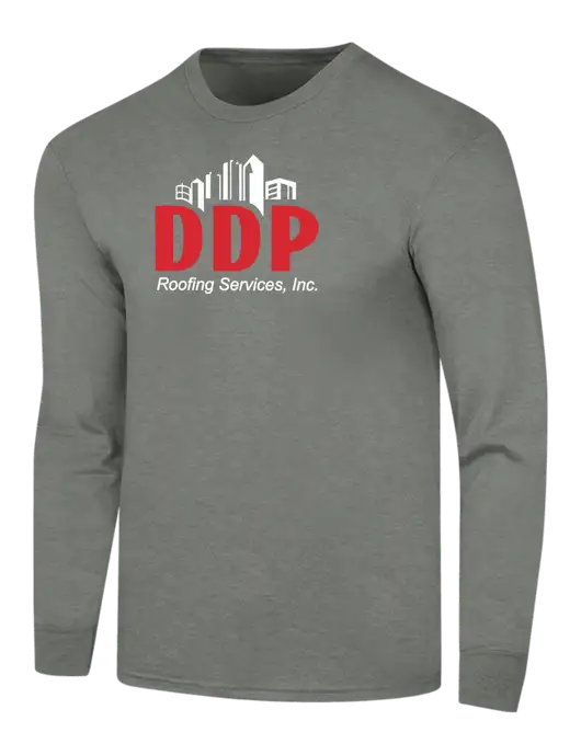 Simply Soft Long Sleeve Heathered Charcoal 4.5 oz, Poly/Combed Ring Spun Cotton T-Shirt w/DDP Roofing Services Logo