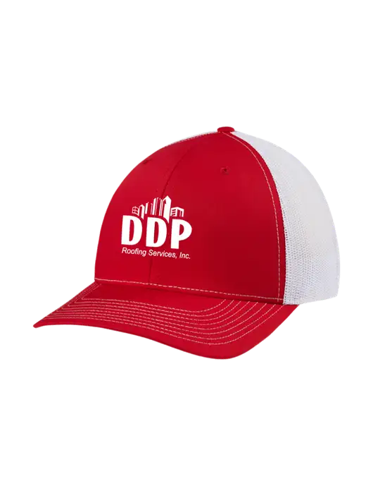 Richardson Adjustable Snapback Original 112 Trucker Cap Red w/White Mesh w/DDP Roofing Services Logo