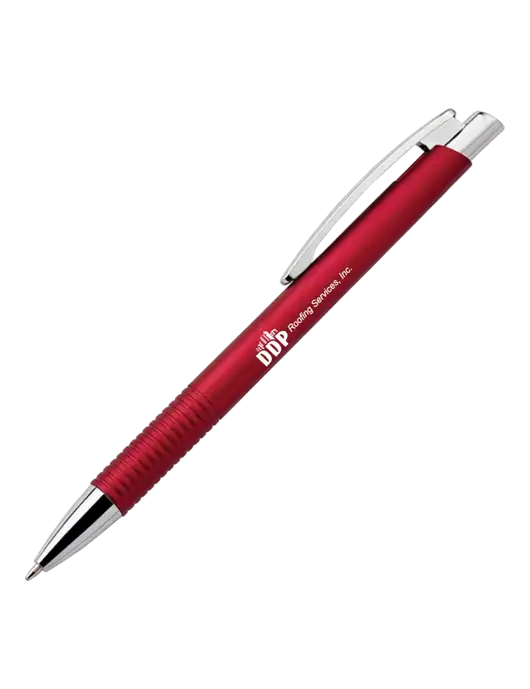 Malay Red Ballpoint Pen - Blue Ink w/DDP Roofing Services Logo