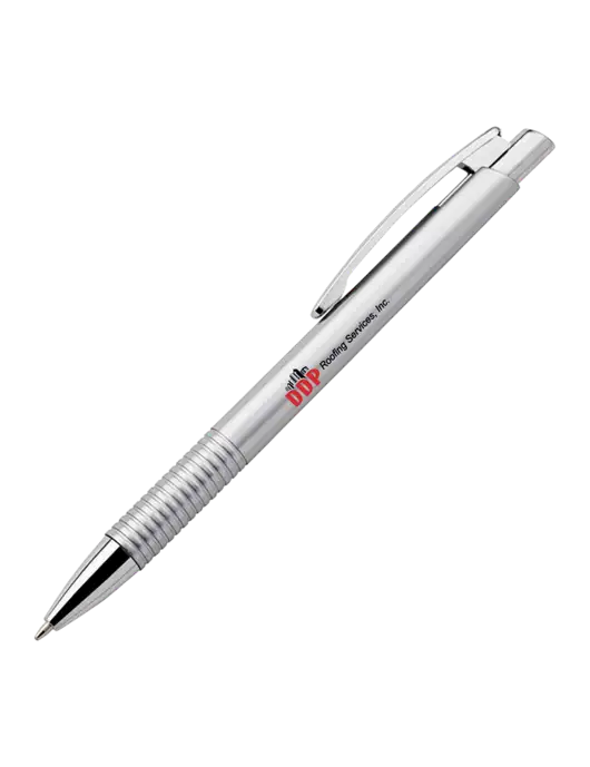 Malay Silver Ballpoint Pen - Blue Ink w/DDP Roofing Services Logo