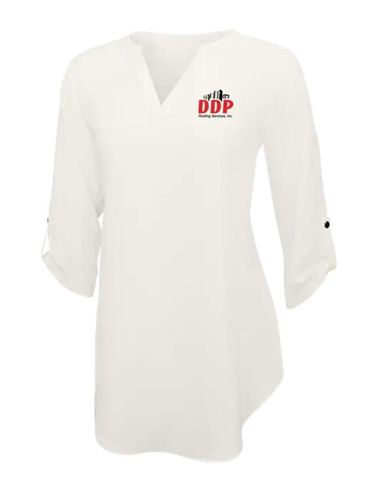 Ivory Womens 3/4 Sleeve Tunic Blouse w/DDP Roofing Services Logo