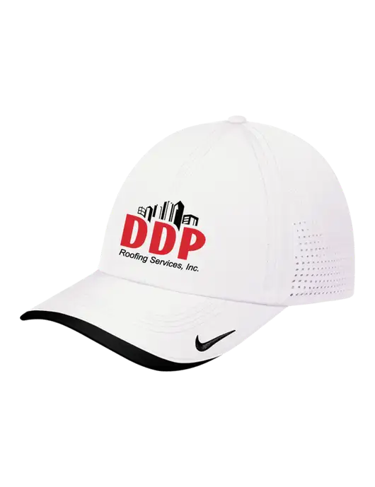 Nike White/Black Dri-FIT Perforated Performance Cap w/DDP Roofing Services Logo
