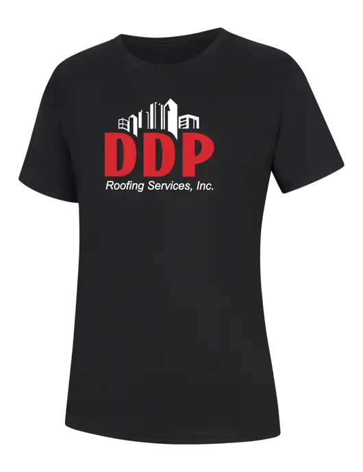 Womens Black Core Blend Tee w/DDP Roofing Services Logo