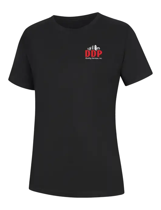 Womens Black Core Blend Tee w/DDP Roofing Services Logo