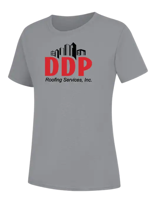 Womens Light Grey Heather Core Blend Tee w/DDP Roofing Services Logo