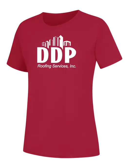 Womens Red Core Blend Tee w/DDP Roofing Services Logo