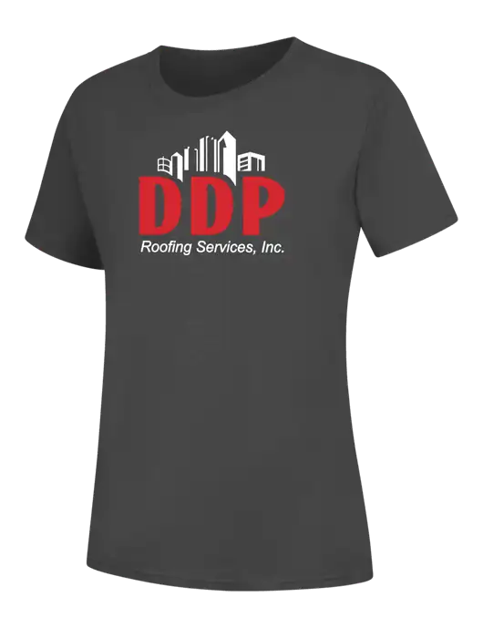 Womens Charcoal Core Blend Tee w/DDP Roofing Services Logo